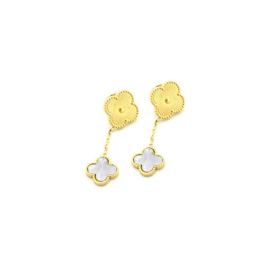 Double wthite clover earring